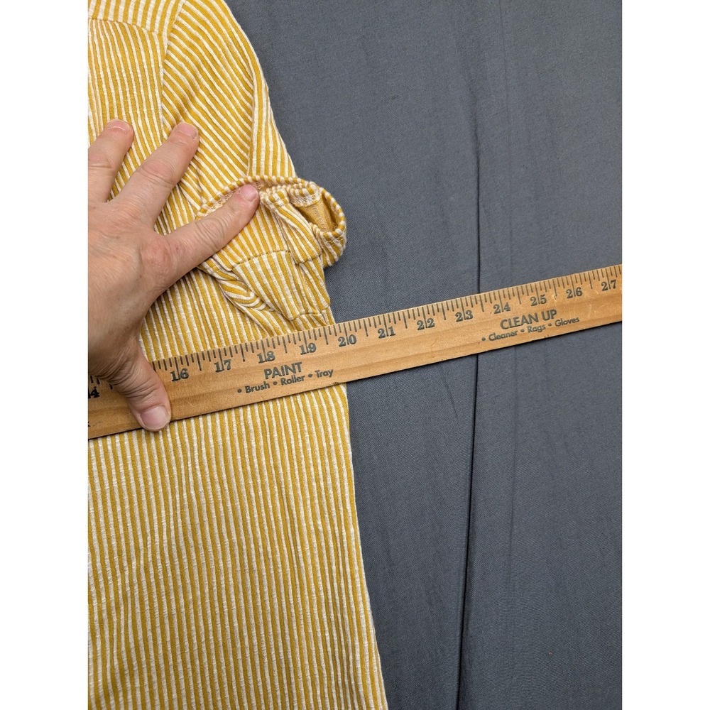 W5 Yellow Ribbed Button Ruffle Short Sleeve Blouse Size XLarge - Picture 3 of 7